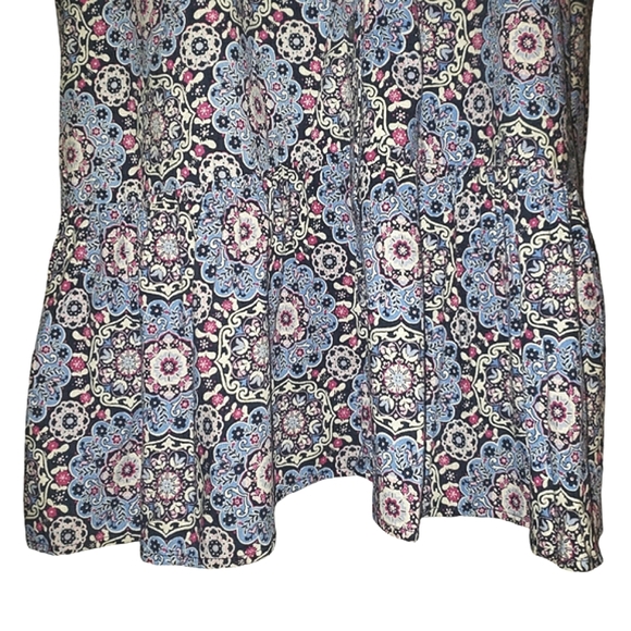 Loft Medallion Print Button Front Drop Waist Ruffle Flounce Mini Swing Dress L - Picture 10 of 16